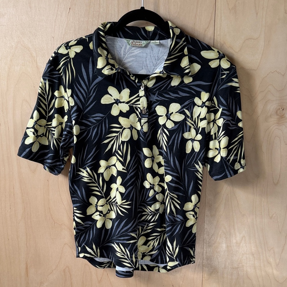 Tommy Bahama Black short sleeve with Yellow Floral Print